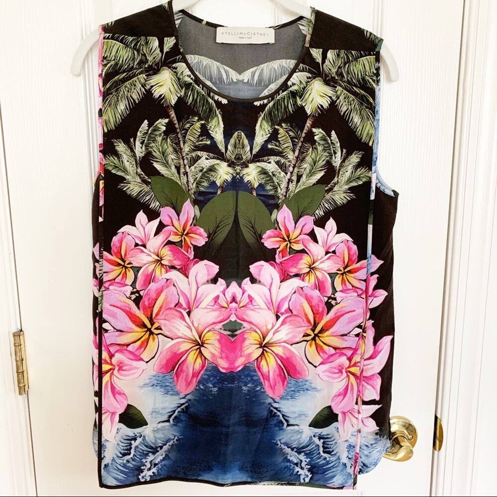 British Couture House of Stella McCartney 100% Silk Hawaiian Print Top Size 10